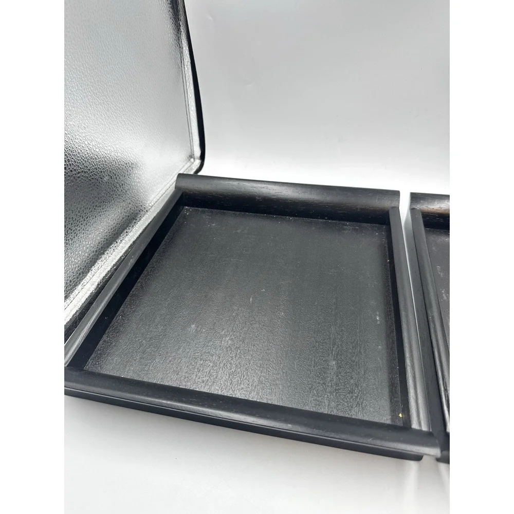 Set Of 2 Vintage Black Wooden Crate & Barrel Condiment Trays